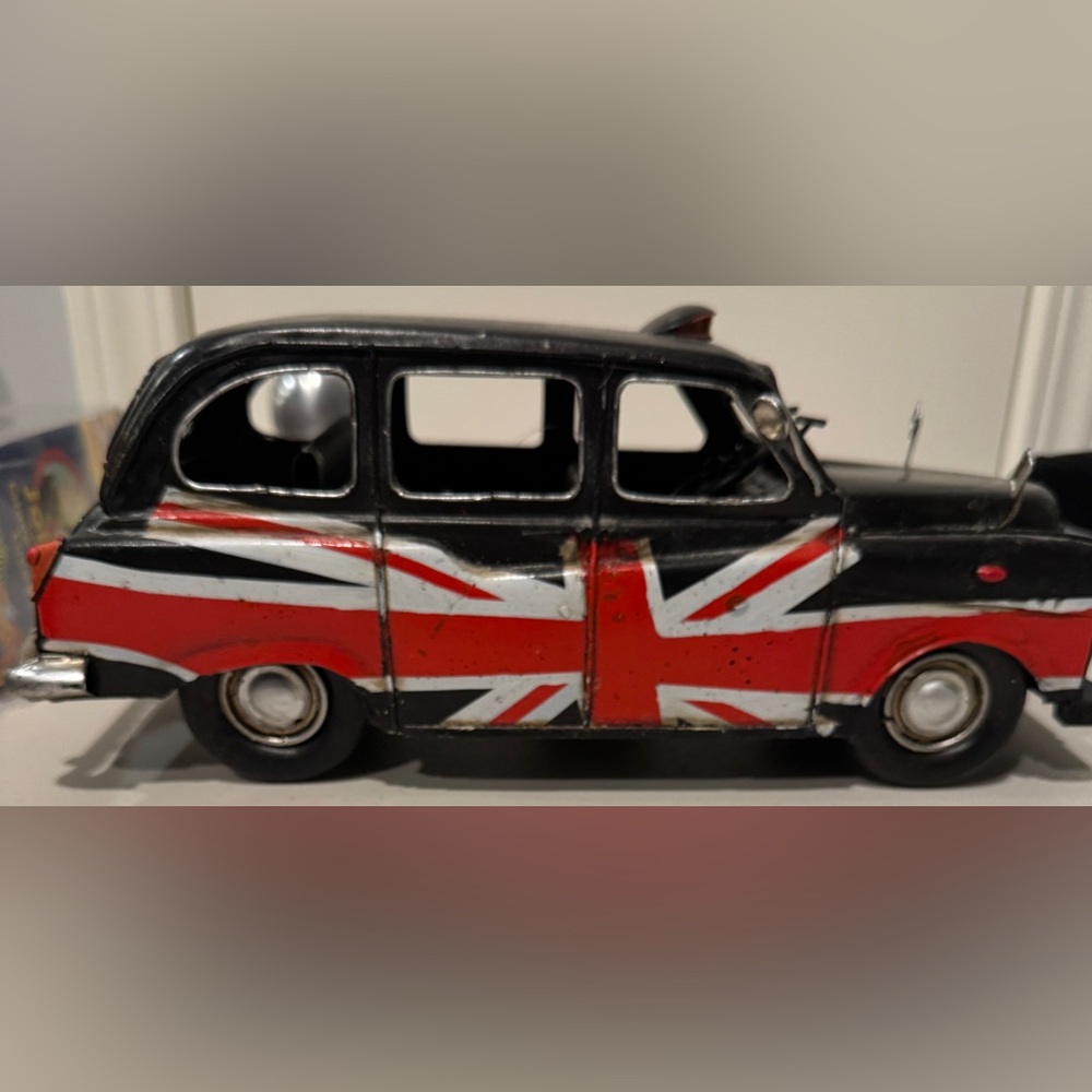 Black Austin with English Flag Taxi UK Cab Hand Made Vintage Toy Decor Gift Deal